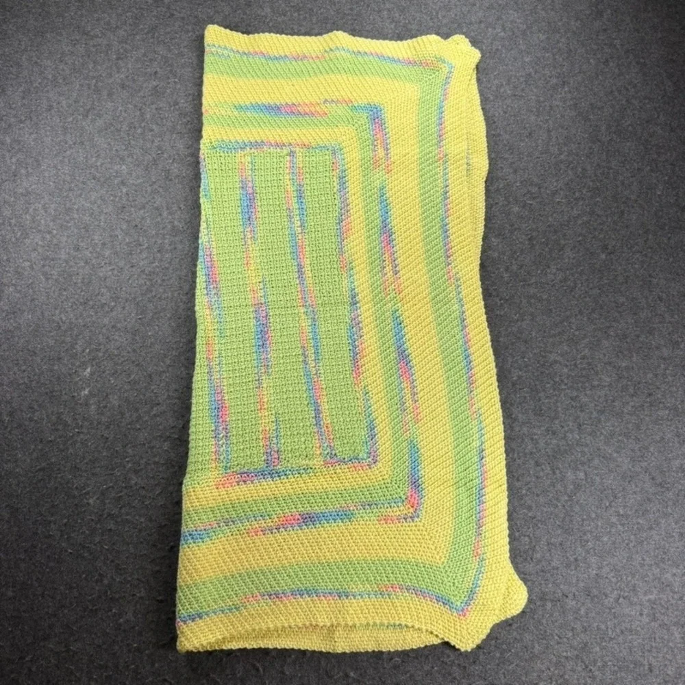 Handmade Crochet Baby Blanket Yellow Green Pastel Rainbow‎ Stripes 36x40